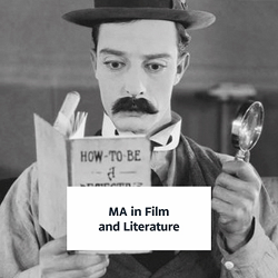 black and white image of Buster Keaton reading